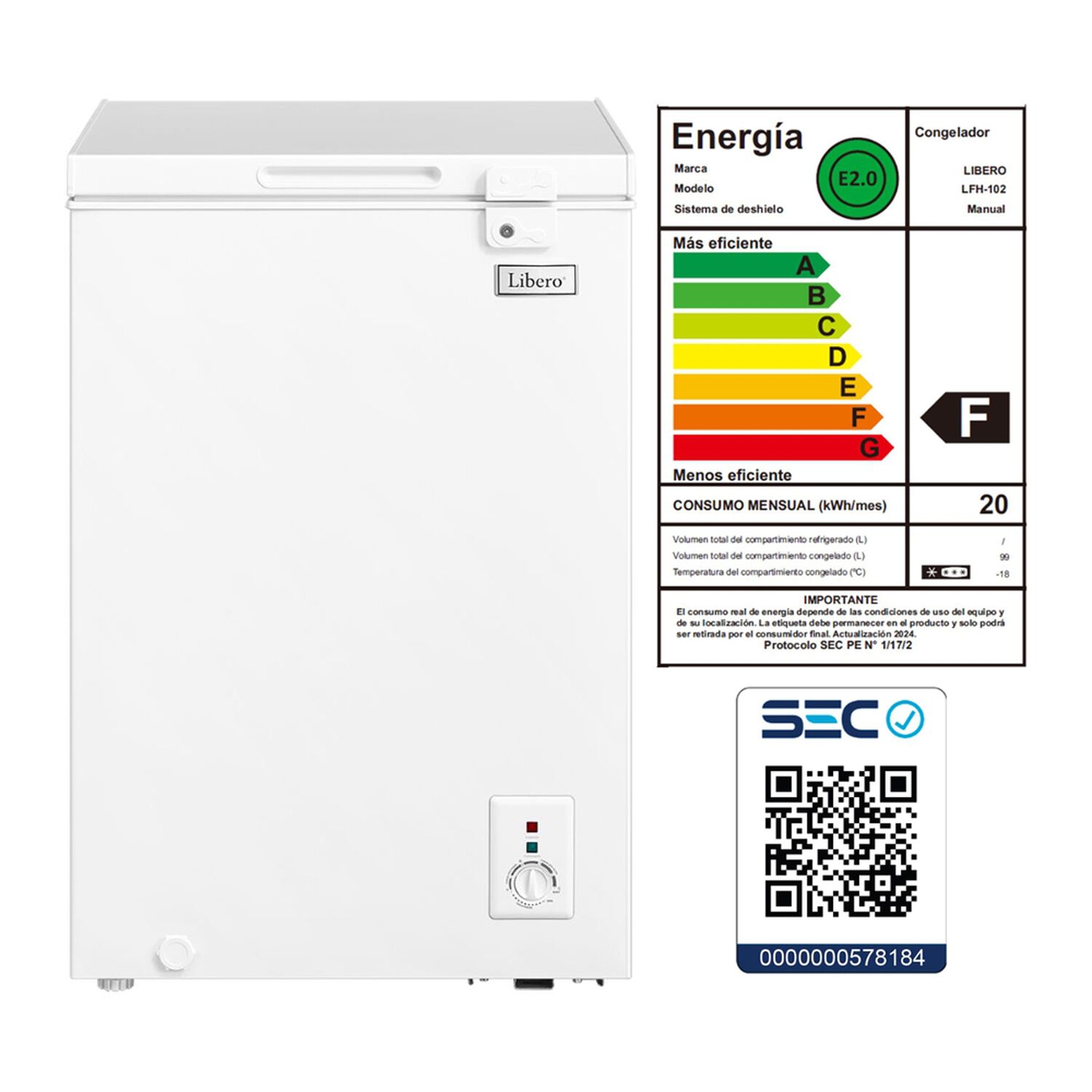 Freezer Horizontal Libero Lfh-102 / Fr&iacute;o Directo / 99 Litros / F image number 7.0