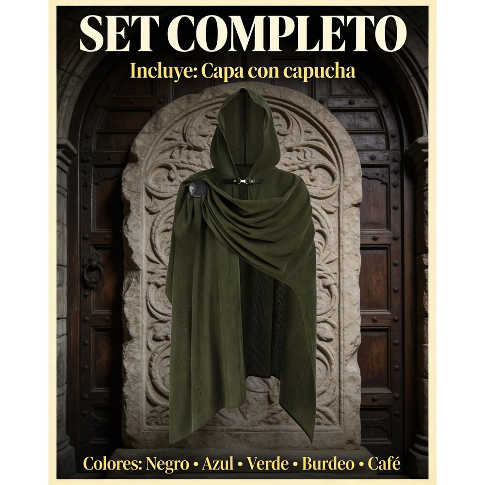 Disfraz Tunica Capa Con Capucha Medieval Con Broche Para Cosplay Halloween Y Teatro Unisex image number 19.0