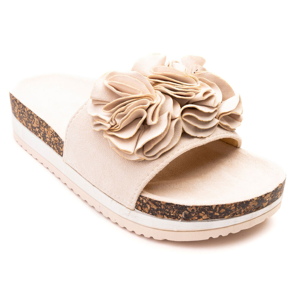 Sandalia Mujer Beige Flowers Chancleta image number 2.0