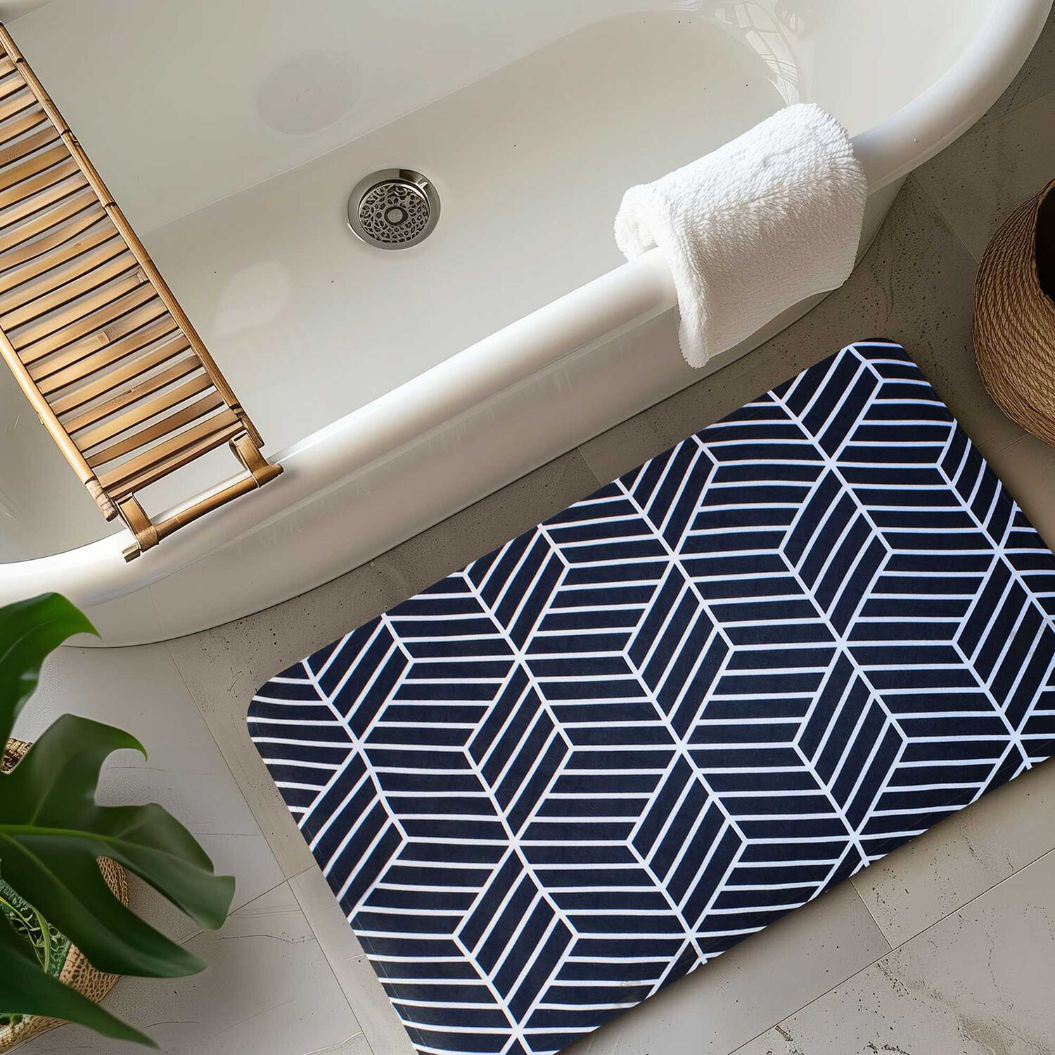 Alfombra De Ba&ntilde;o Nautica Home Pvc Antideslizante 39x69cm Azul-blanco image number 0.0