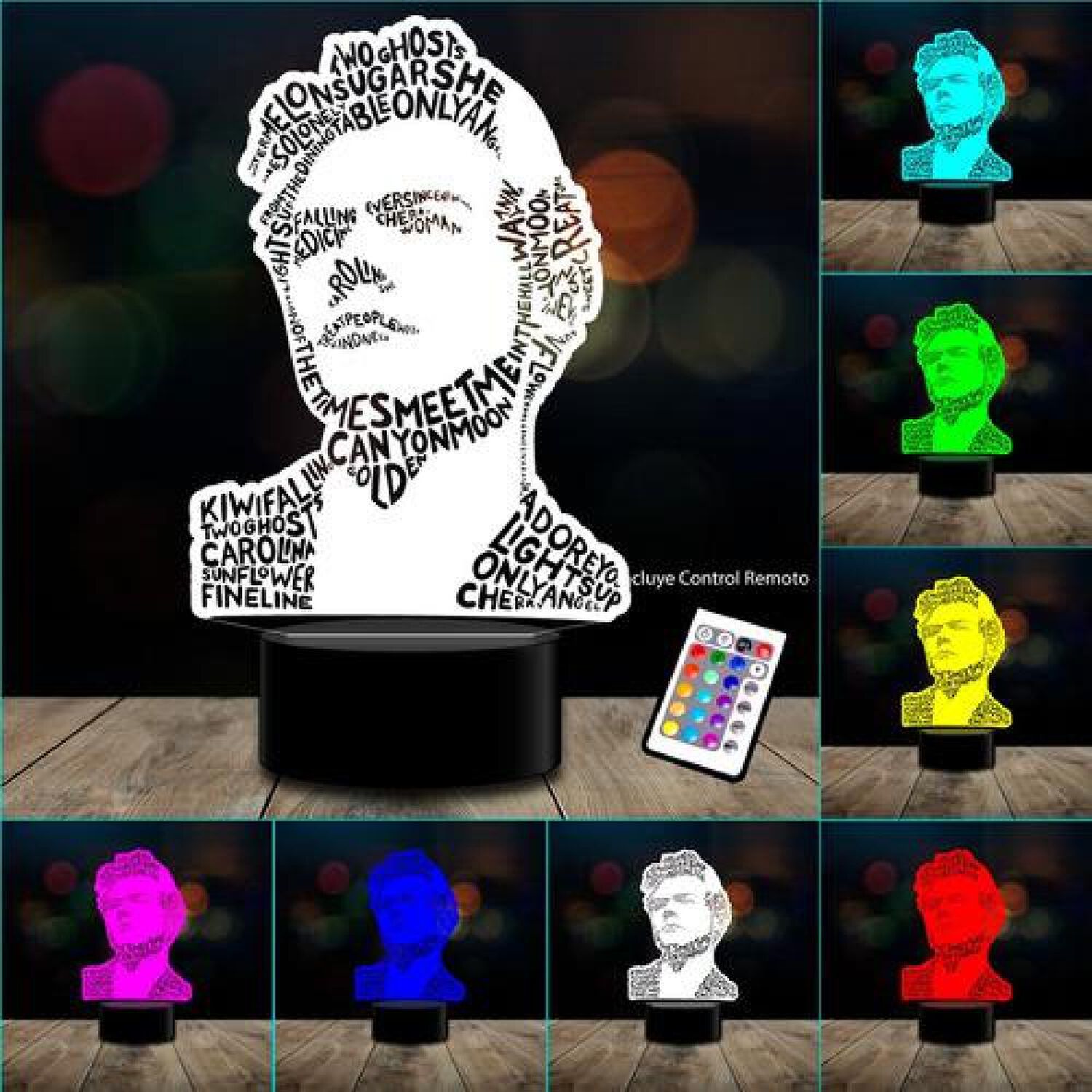 Lampara 3d Harry Styles Rostro Letras Control / Remoto Modc image number 1.0