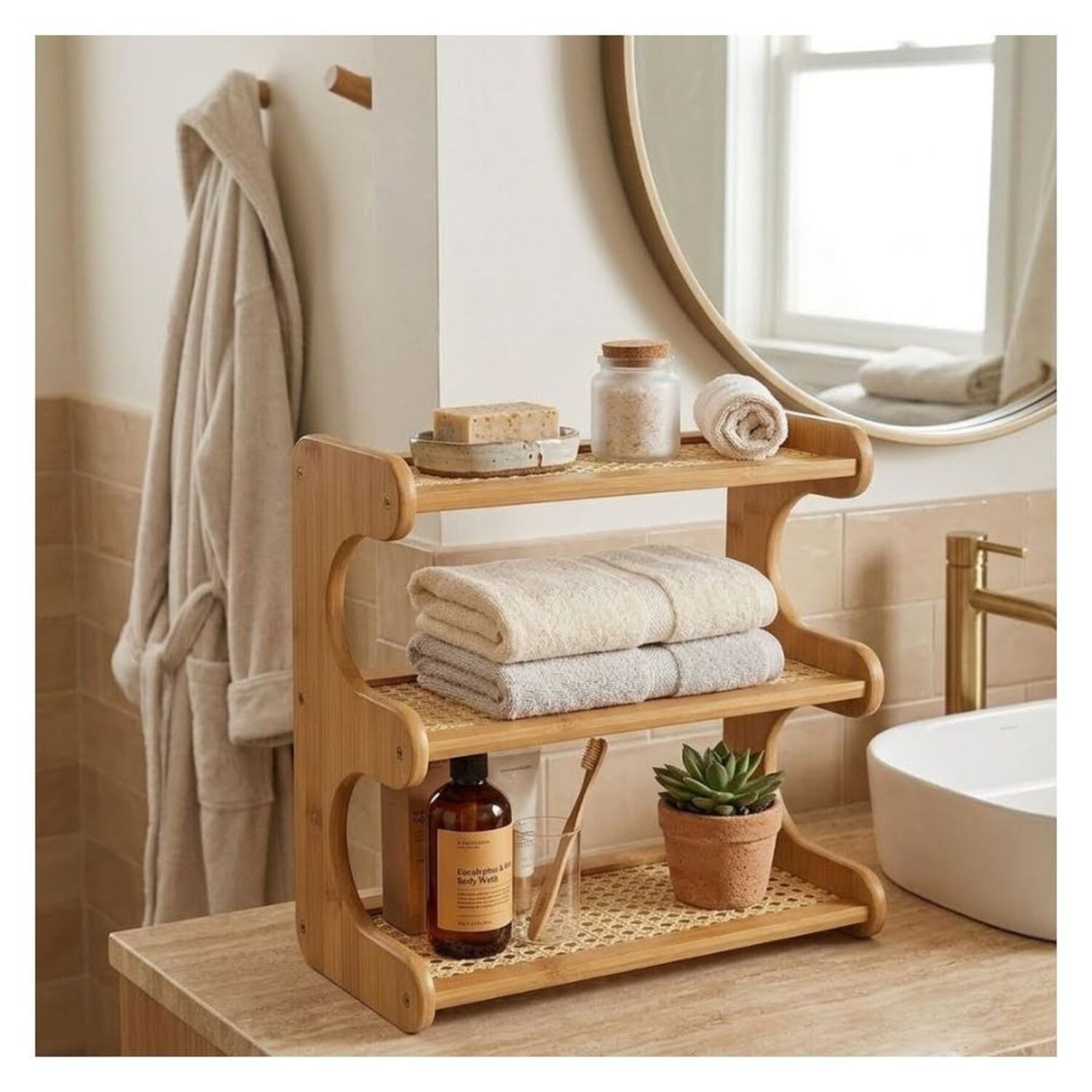 Organizador De Ba&ntilde;o De Bamb&uacute; Repisa 3 Niveles Multifuncional image number 1.0