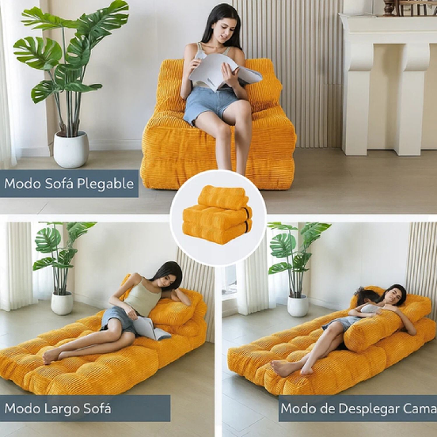Silla Sof&aacute; Cama 190x85cm Puff Plegable Acolchada Hogar image number 2.0