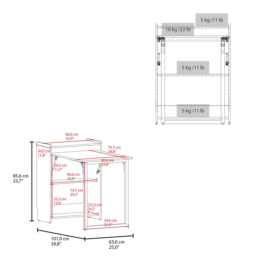 Escritorio Plegable 85,6x101x63x6 Cm Blanco image number 6.0