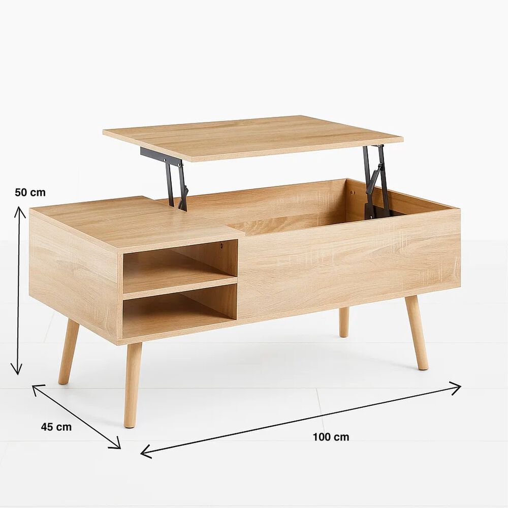 Mesa De Centro Elevable Con Bandeja Y Almacenamiento - Madera image number 6.0