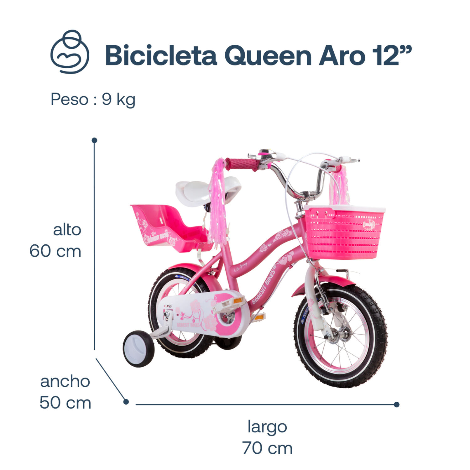 Bicicleta Infantil Queen Aro 12 Rosada Bebesit image number 7.0