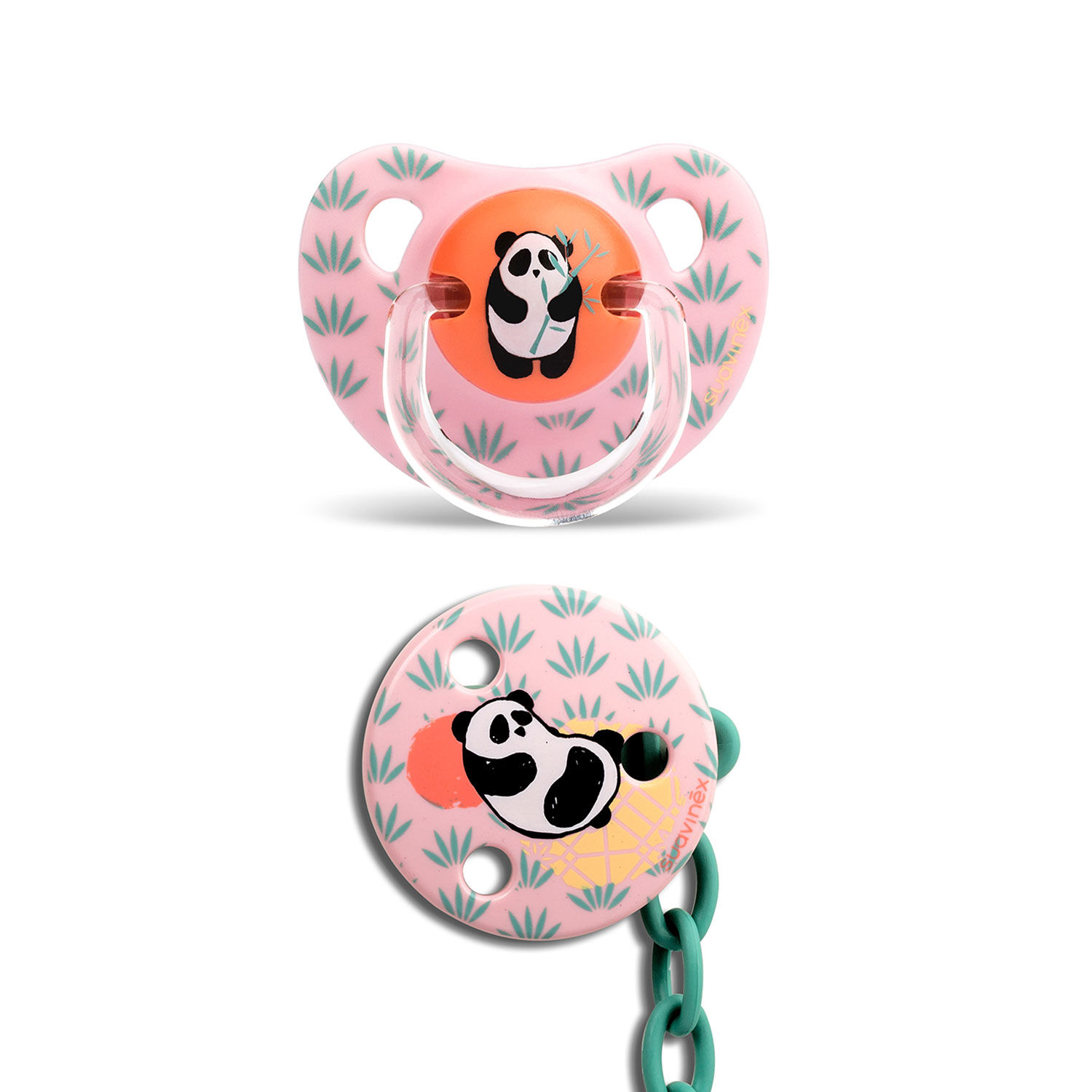 Pack Chupete Anat&oacute;mico De Silicona + Broche Rosa Panda 6/18 Meses image number 0.0