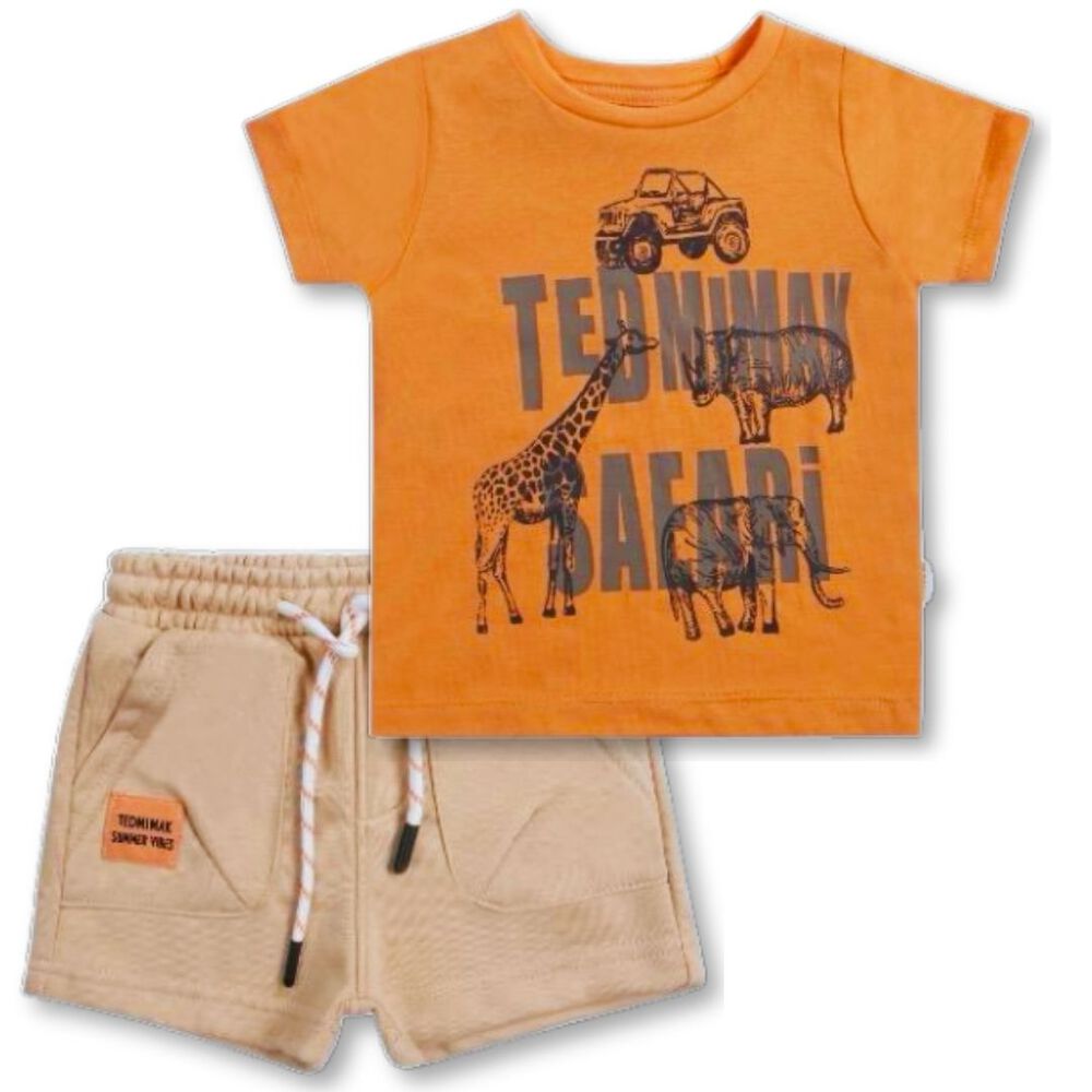 Set 2 Piezas Conjunto Polera Y Short Tedmimak Verano 100% Algod&oacute;n Jirafa Safari image number 0.0