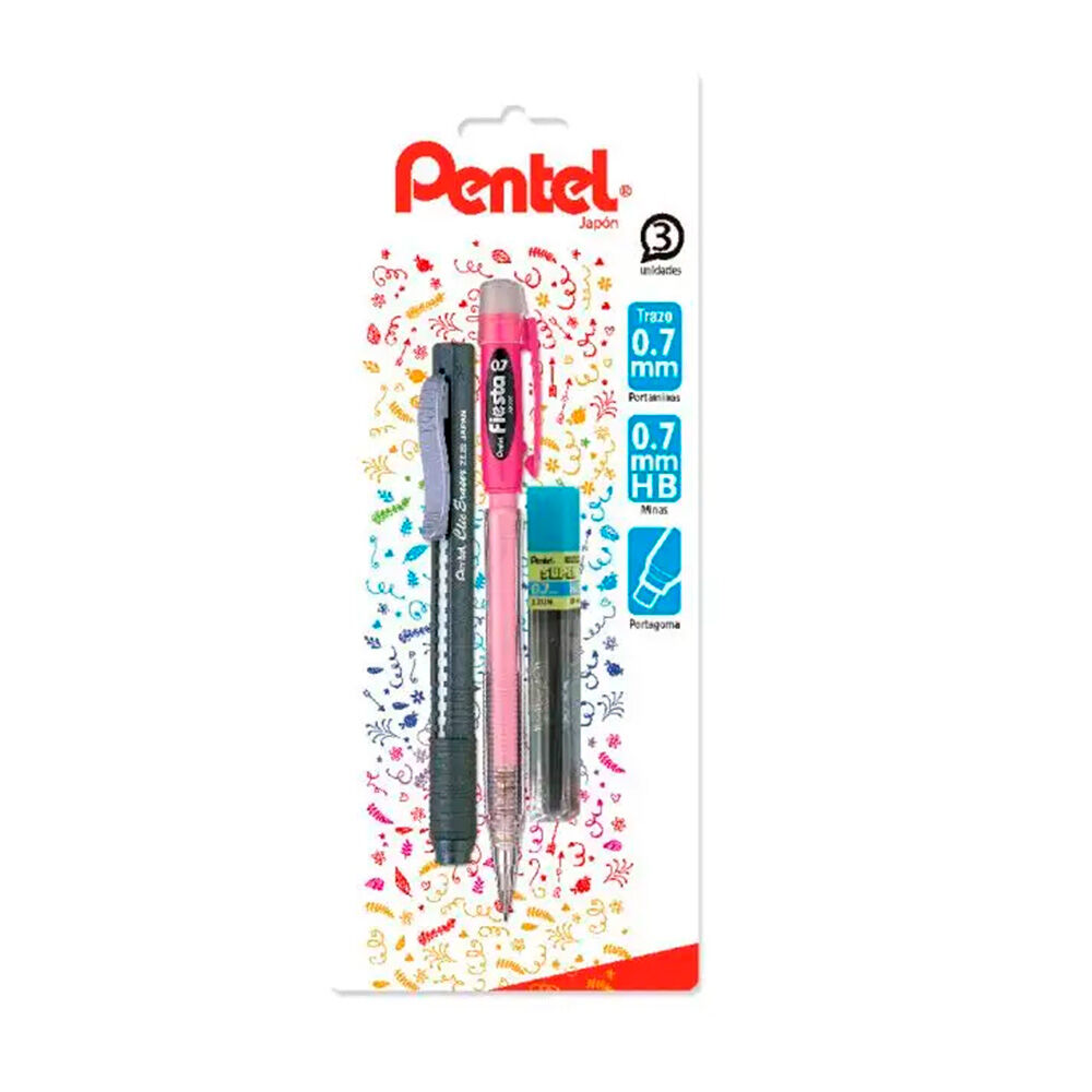 Set Portaminas Fiesta 0.7mm + Minas + Portagoma Pentel image number 0.0