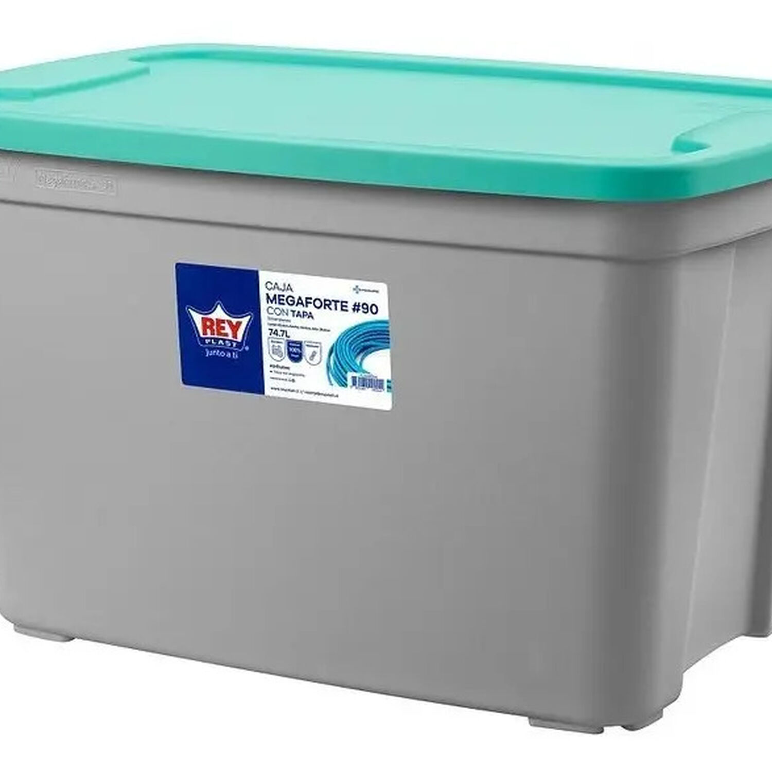 Caja Organizadora Almacenamiento Megaforte 75 Litros Color Tapa Verde Agua image number 5.0