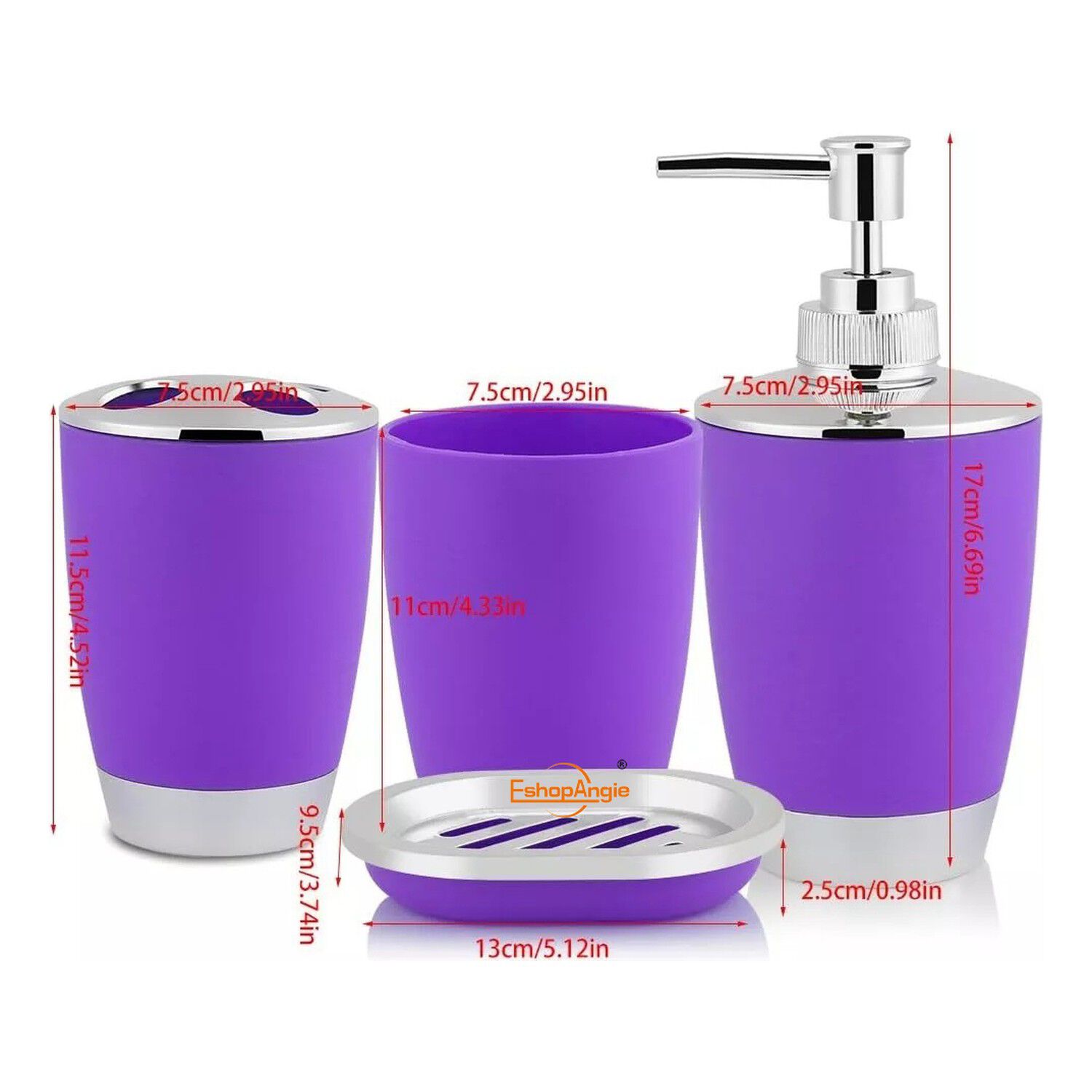 Set Accesorios Ba&ntilde;o 4 Piezas Vaso Jab&oacute;n Morado image number 2.0