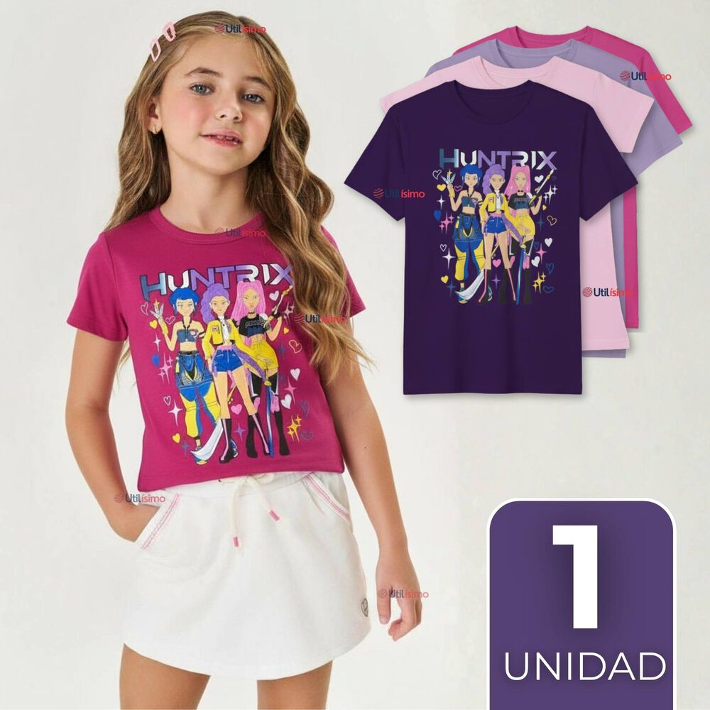 Polera Huntrix 100% Algodón Manga Corta Niña Huntr/x Demon Hunters Rumi Mira Zoey image number 0.0