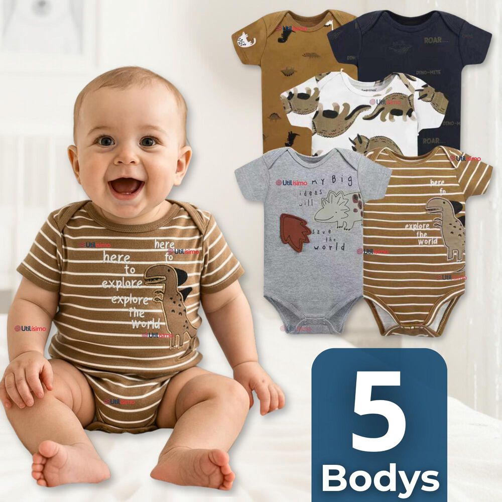 Pack 5 Bodys Niño Manga Corta Tedmimak 100% Algodón Dino Roar image number 0.0
