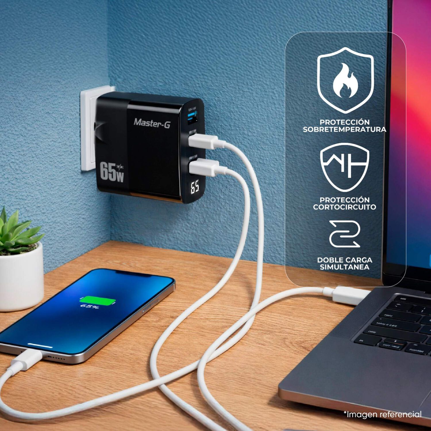 Cargador Port&aacute;til Carga R&aacute;pida 65w + Cable Usb-c Master-g image number 2.0