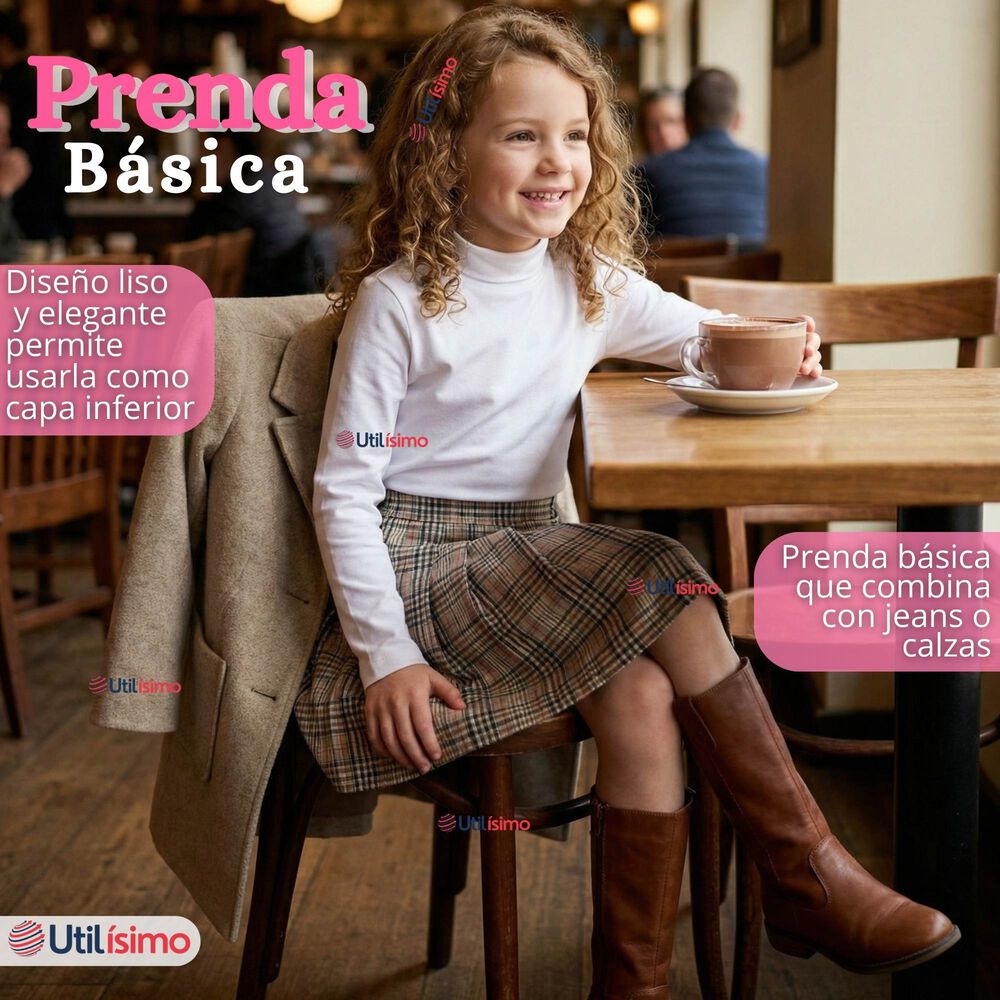 Pack 3 Poleras Camisetas Bamb&uacute; Blancas Cuello Beatle Primera Capa Manga Larga Ni&ntilde;a image number 8.0