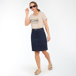 Polera Básica Lisa Estampado Delantero Manga Corta Cuello Redondo Mujer Geeps