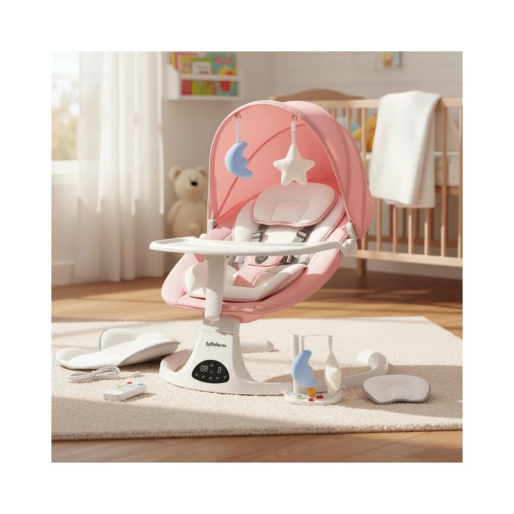 Mecedora El&eacute;ctrica 2 En 1 Bluetooth Yoya Rosada Lubabycas image number 0.0