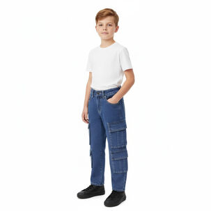 Pantalon Jeans Ni&ntilde;o Cargo Urbano Con Bolsillos Funcionales