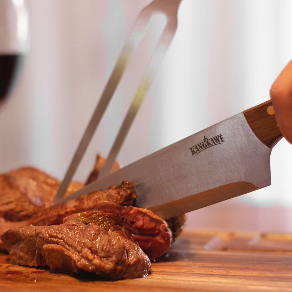 Set Parrillero Tabla Cuchillo + Pincho Con Funda De Cuero Caf&eacute; image number 3.0