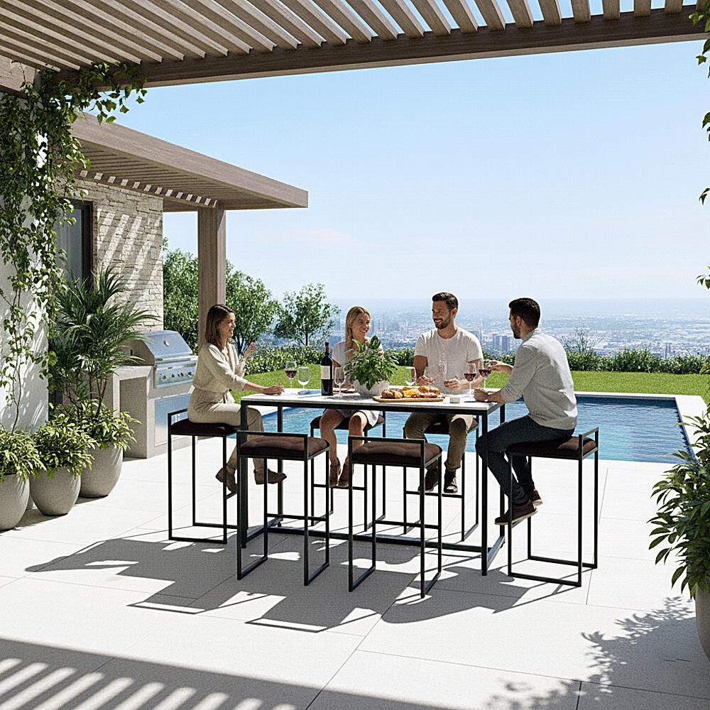 Juego Comedor Terraza Mons Barcelona Cuarzo + 6 Sillas Chocolate image number 1.0