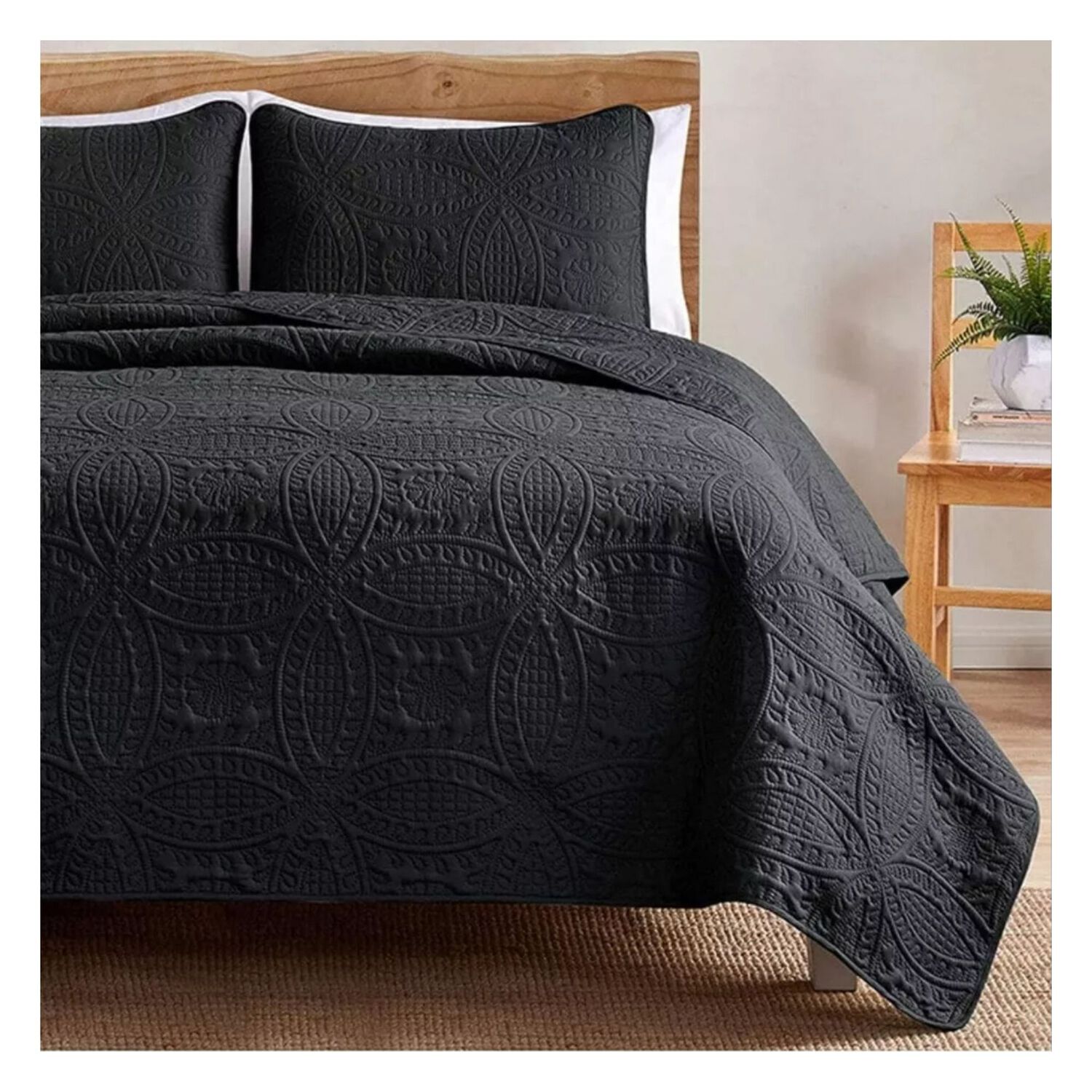 Cubrecama Quilt Reversible Queen 228x228 Cm M&aacute;s Fundas Almohada Negro image number 4.0