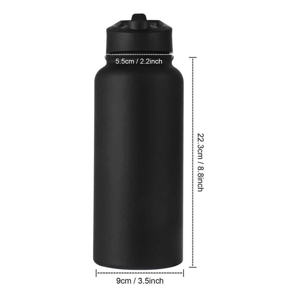 Botella Agua Acero Inoxidable 1000ml Aislada 4 Tapas Negra image number 6.0