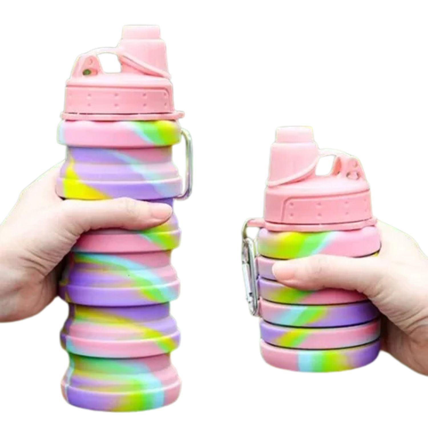 Botella Agua Para Ni&ntilde;os Silicona Plegable Arcoiris 500ml Rosado image number 0.0