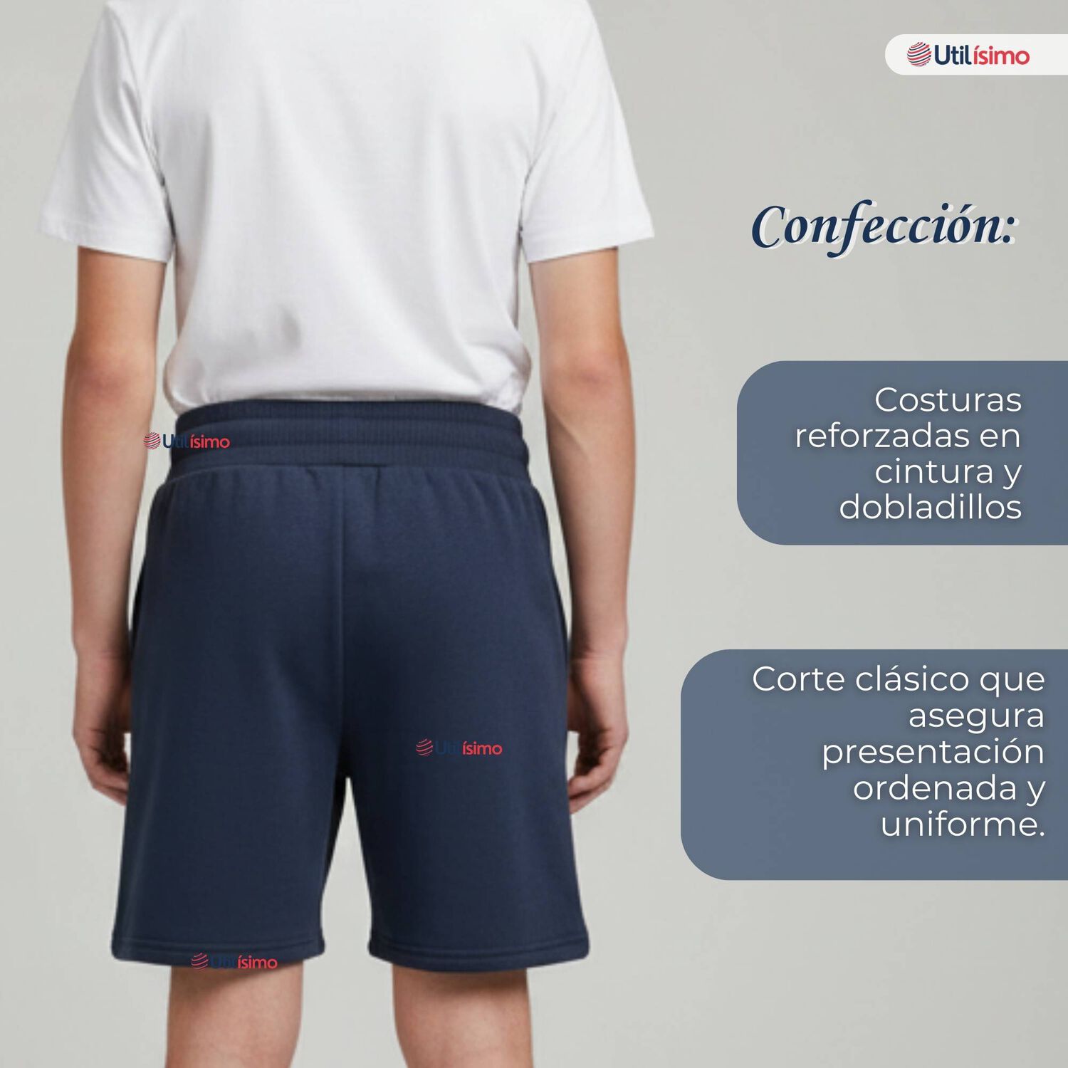 Pantal&oacute;n Corto Short Juvenil Algod&oacute;n Deportivo Escolar Azul Marino image number 6.0