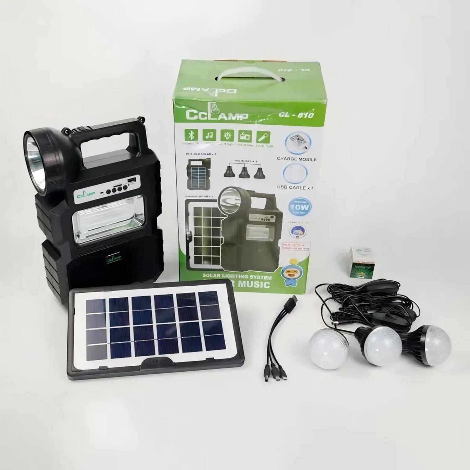 Kit Lampara Solar De Camping Usb + Radio + Bluetooth Color Negro image number 2.0