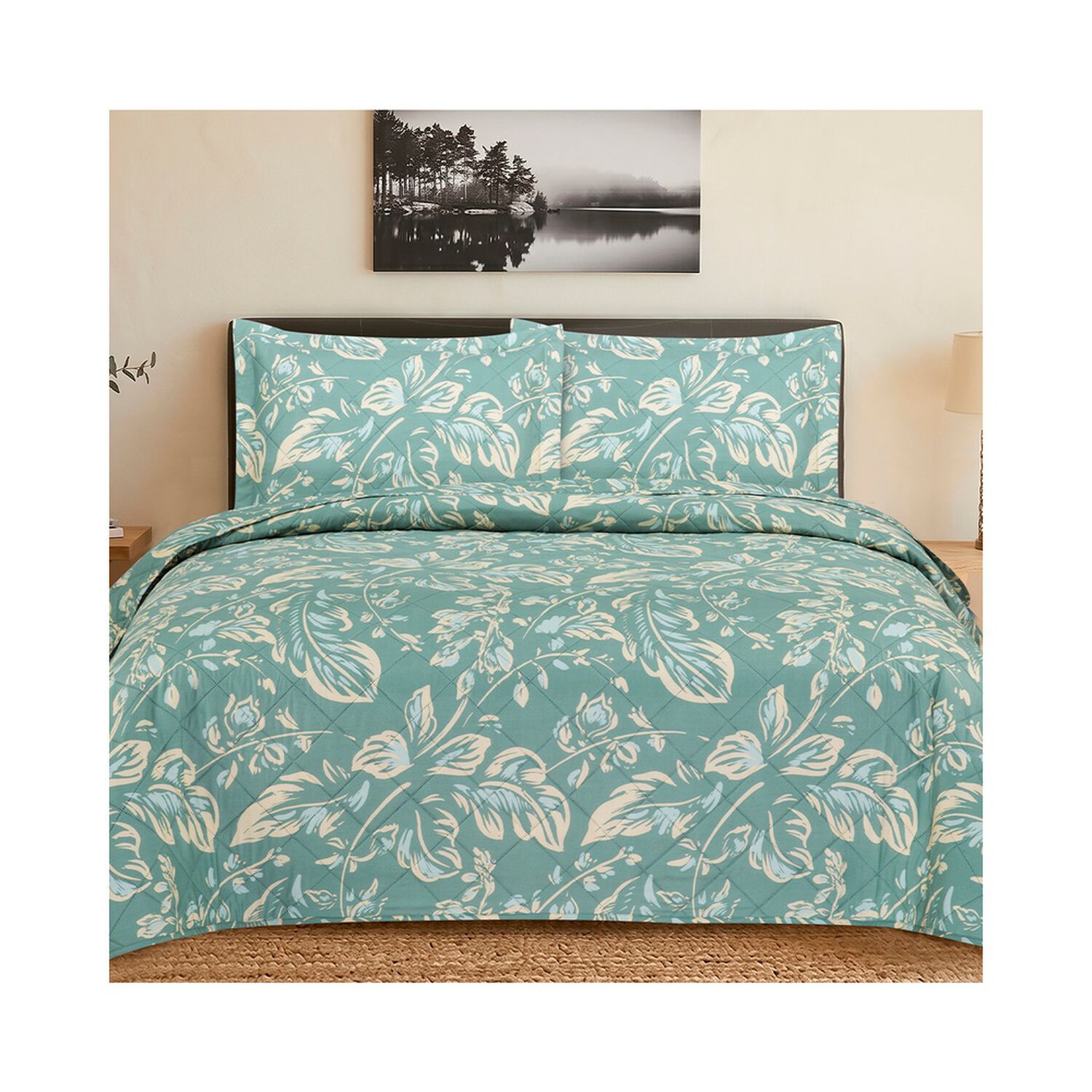 Quilt Andes Estampado Hojas Aqua 2 Pl image number 0.0