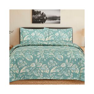 Quilt Andes Estampado Hojas Aqua 2 Pl