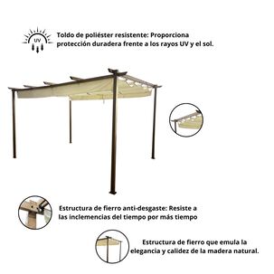 Pérgola Rústica Con Tela Retráctil 3x4 Mt Marfil