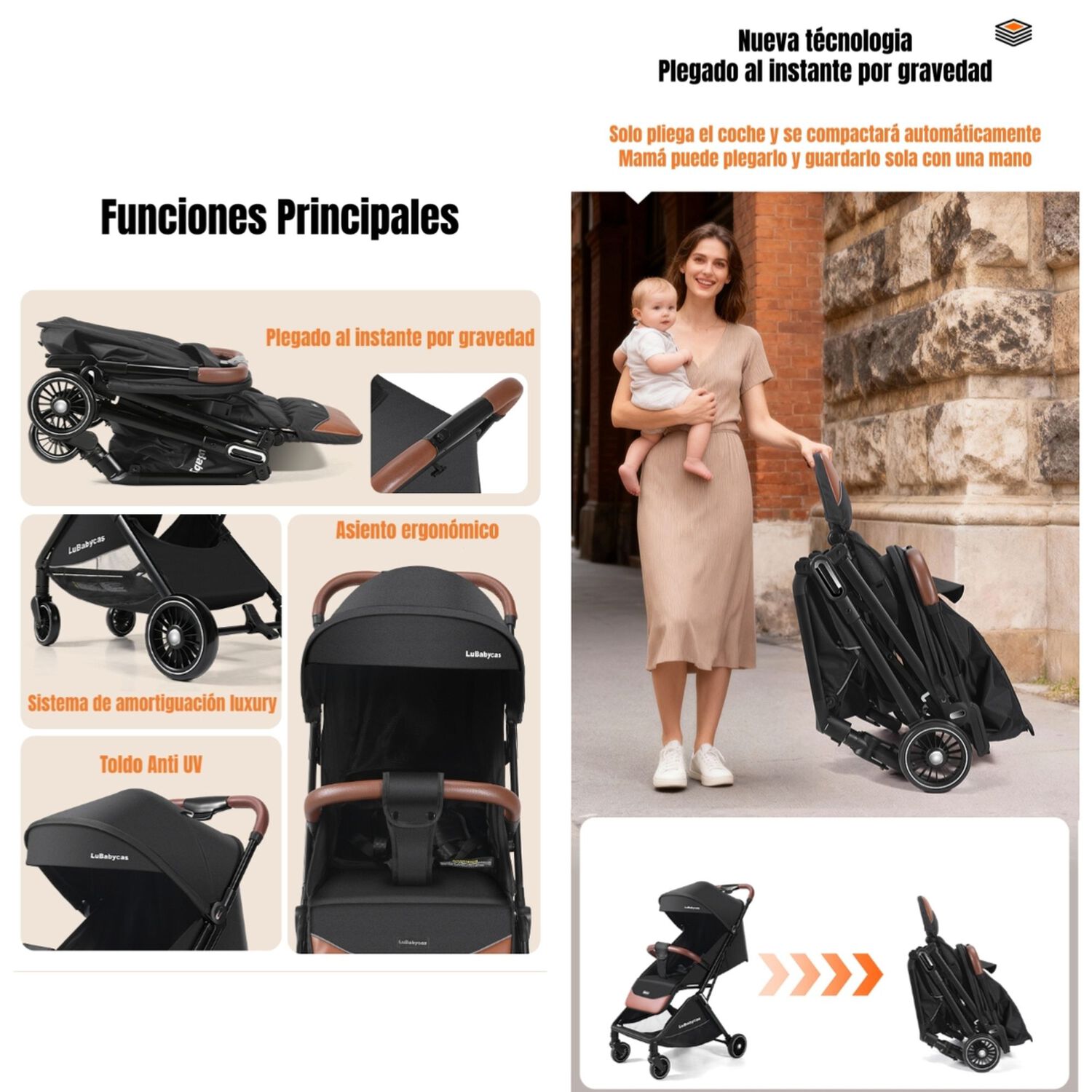 Coche De Paseo Lubabycas Elegante De Aluminio 0-3 A&ntilde;os Find image number 4.0