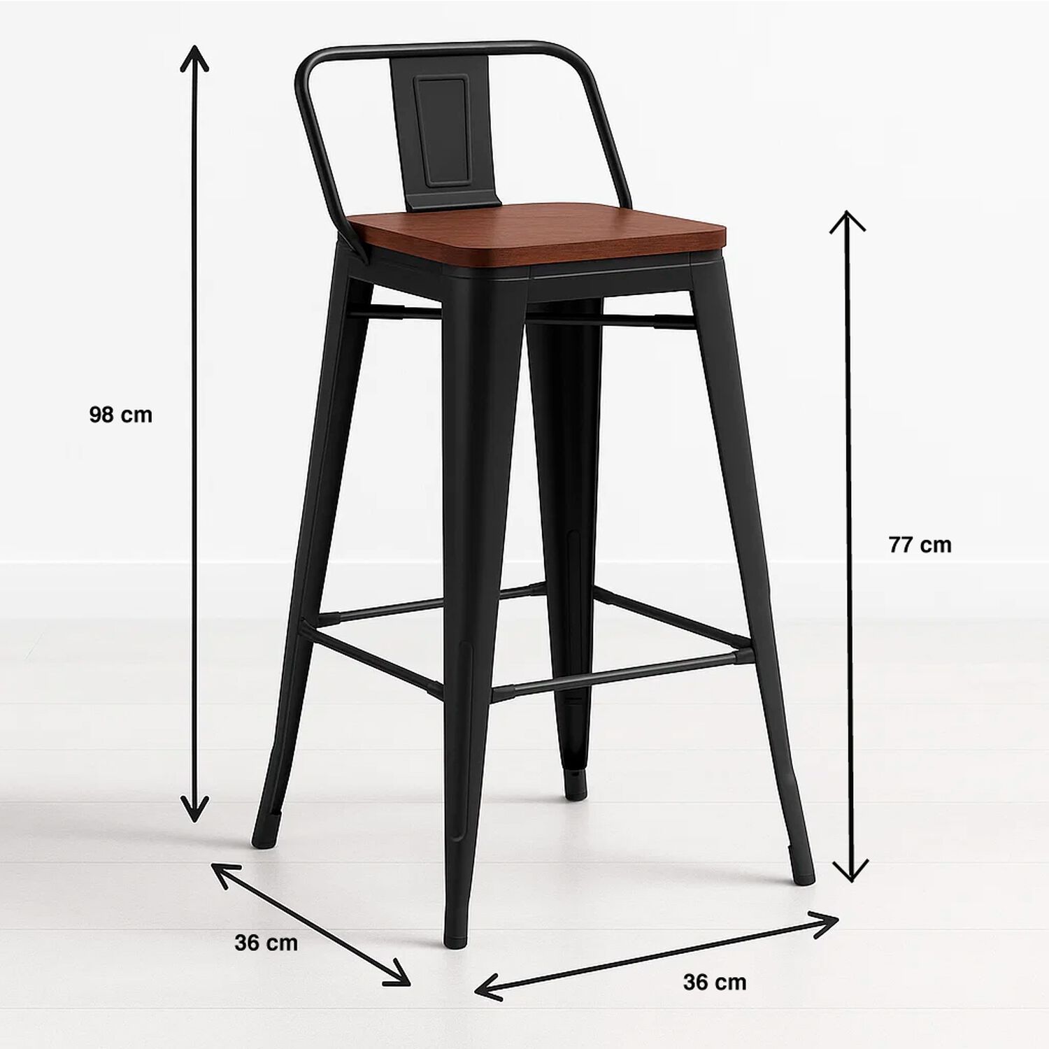 Pack De 4 Taburetes Tolix Con Asiento De Madera Oscura Walnut - Negros image number 3.0