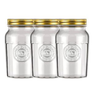 Set 3 Frascos Americano Vintage Vidrio 1500ml Tapa Dorada