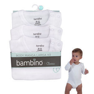 Tripack Body Manga Larga Unisex Blanco Bambino Ropa Bebe
