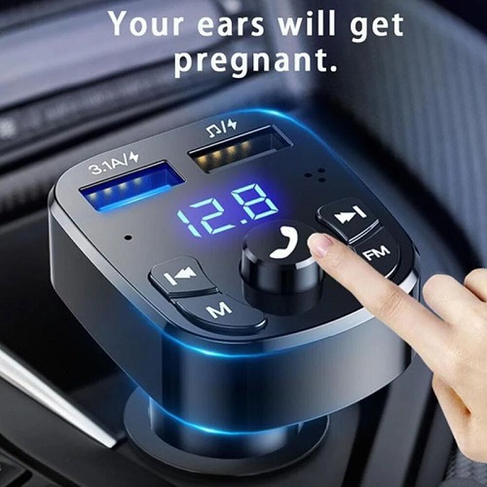 Adaptador Transmisor Bluetooth Fm Radio Cargador Celular 2,1a 2 Usb Encendedor image number 1.0