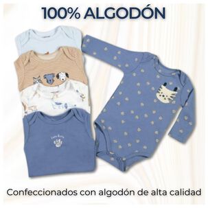 Pack 5 Bodys Ni&ntilde;o Manga Larga Tedmimak 100% Algod&oacute;n Dogs & Cats
