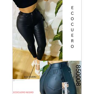 Pantal&oacute;n Ecocuero Mosaico Mujer Negro Super Skinny