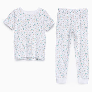 Pijama Blanco Hojas Colores Algod&oacute;n Peruano