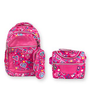 Pack Mochila Lonchera Estuche 45cm Juvenil Y Escolar Girls Intense Pink Hearts