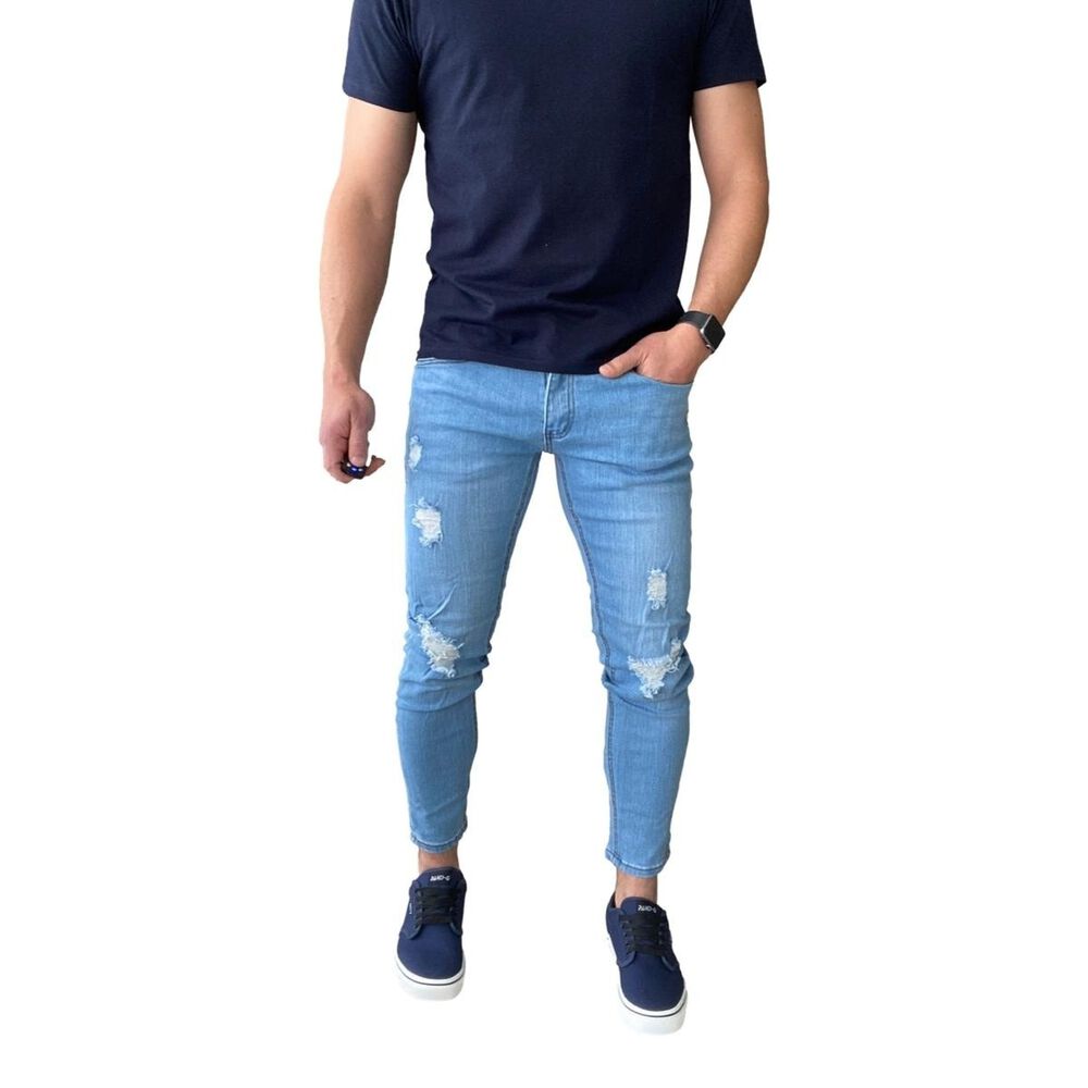 Jeans Rasgados Super Slim Fit Ankle Fit Celeste 14781 image number 4.0