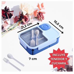 Fiambrera Bento Contenedor De 1450 Ml + Cubiertos T&aacute;per Pl&aacute;stico Blue