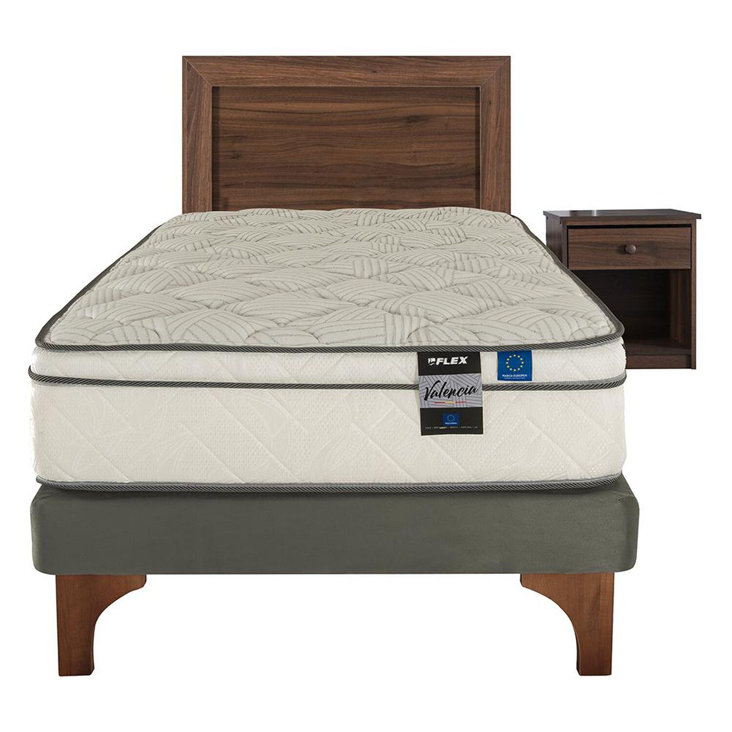 Cama Europea Flex Valencia / 1.5 Plazas / Base Normal + Set De Maderas image number 0.0