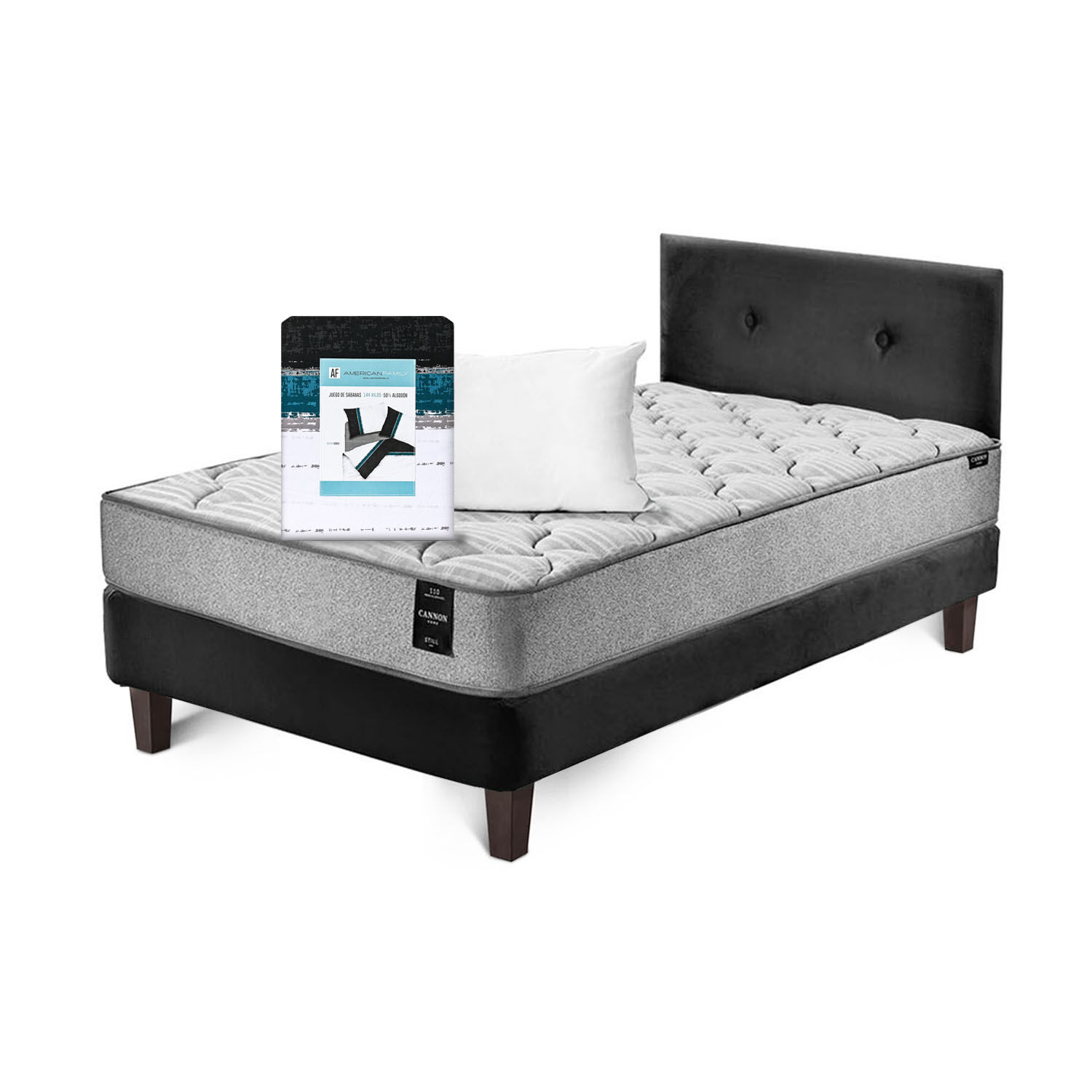 Combo Cama Cannon 1 1/2 Plaza Textil + Respaldo Tela Negro image number 1.0