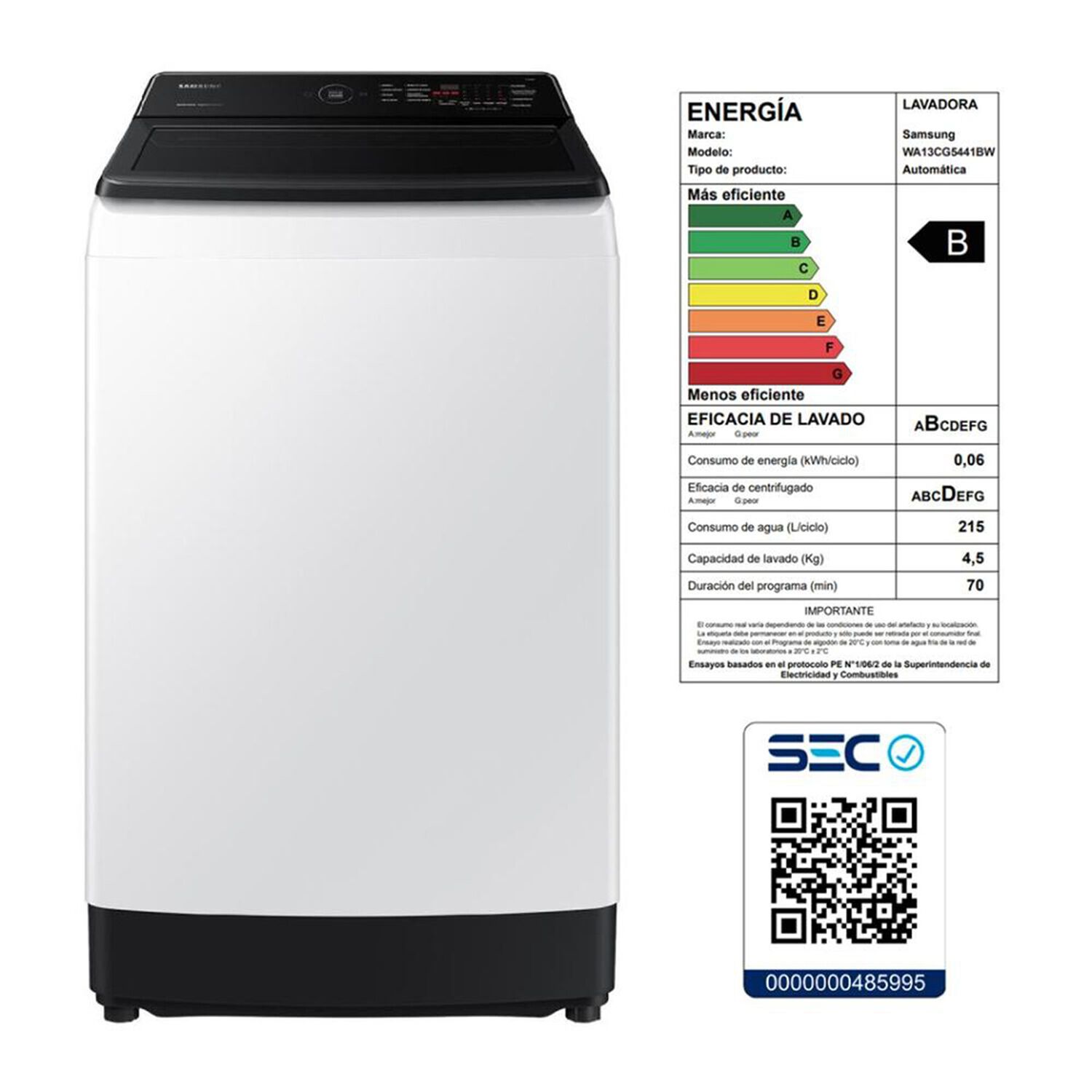 Lavadora Autom&aacute;tica Samsung 13 Kg Wa13cg5441bwzs image number 5.0