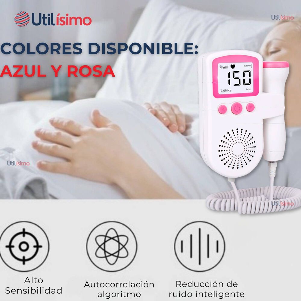 Monitor Fetal Doppler Latidos Fetales Corazón Bebé Blanco Rosa image number 5.0