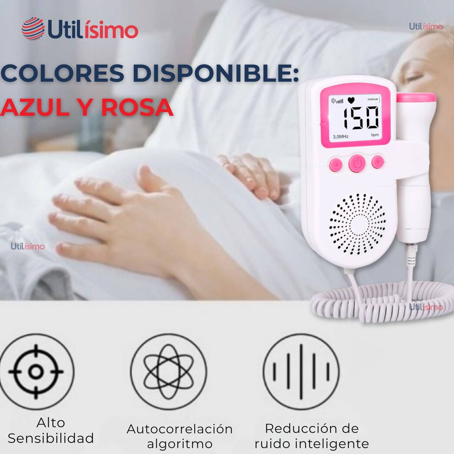 Monitor Fetal Doppler Latidos Fetales Coraz&oacute;n Beb&eacute; Blanco Rosa image number 5.0