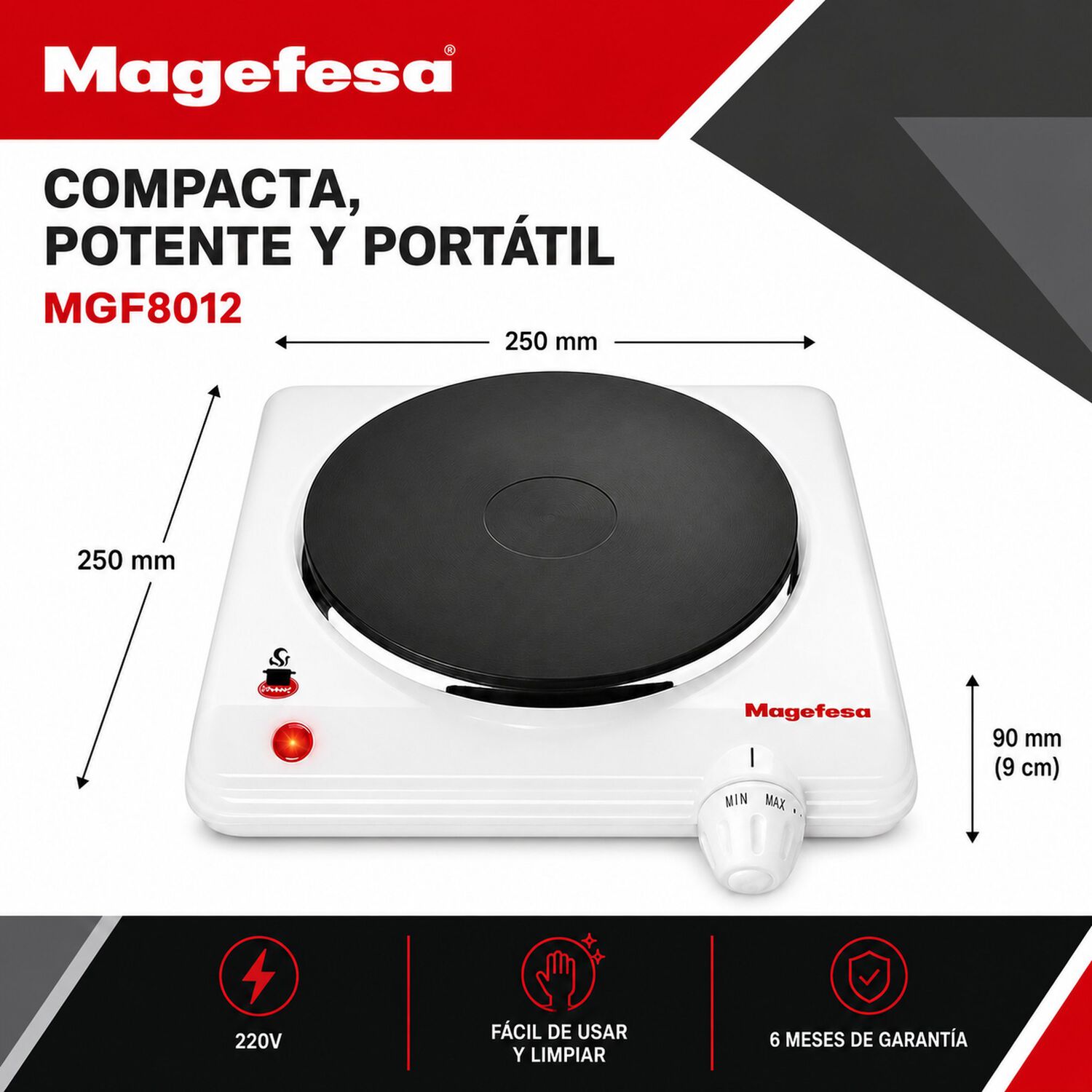 Cocina Electrica Magefesa Dinamic Inox Single Mgf8012 1500w image number 5.0