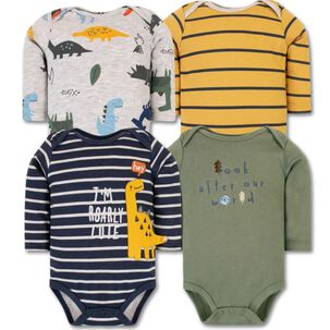 Pack 4 Bodys Ni&ntilde;o Manga Larga Tedmimak 100% Algod&oacute;n Dinosaur Pistachios
